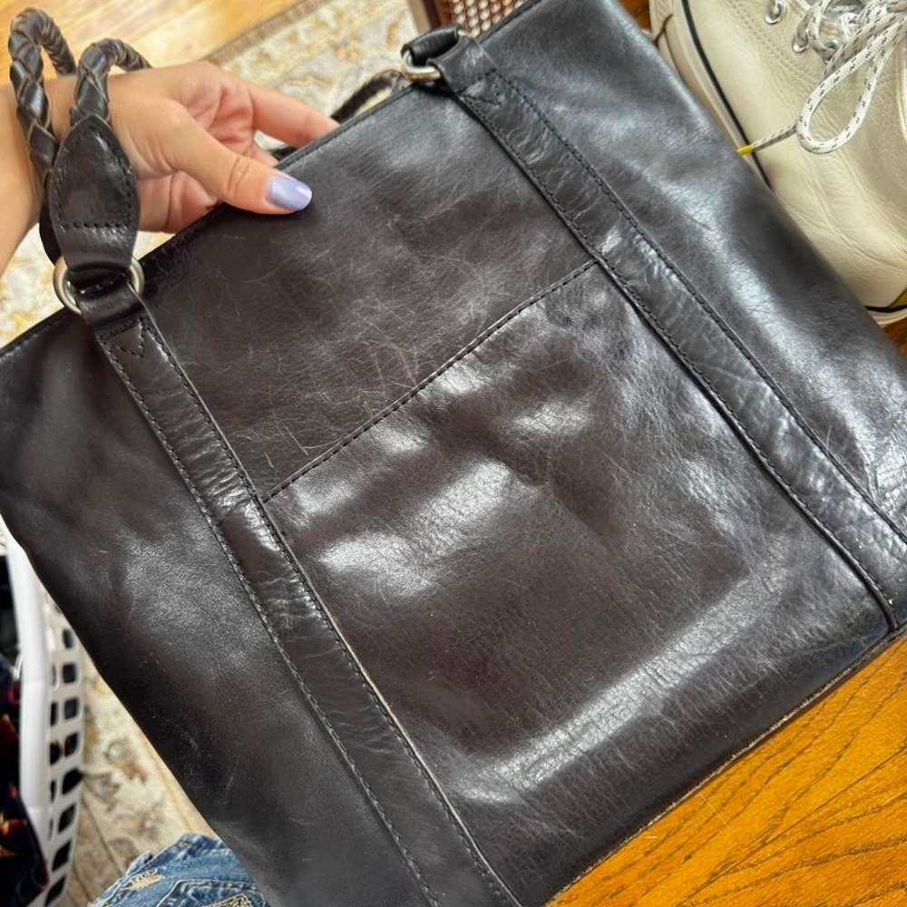 Patricia Nash Renaissance black leather tote silver tone coins braided strap - Picture 4 of 8